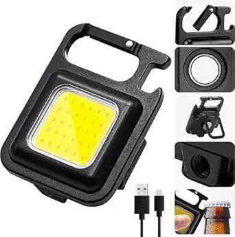 COB Rechargeable LED Keychain Flashlight (COB Floodlight, Micro USB Charging, Magnetic Base, Carabiner, Bottle Opener)