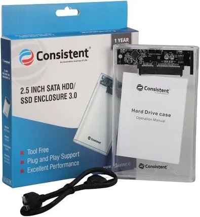 Consistent 2.5 Inch SATA HDD/SSD USB 3.0 Enclosure (Tool Free, Plug & Play) (CTEC0301)