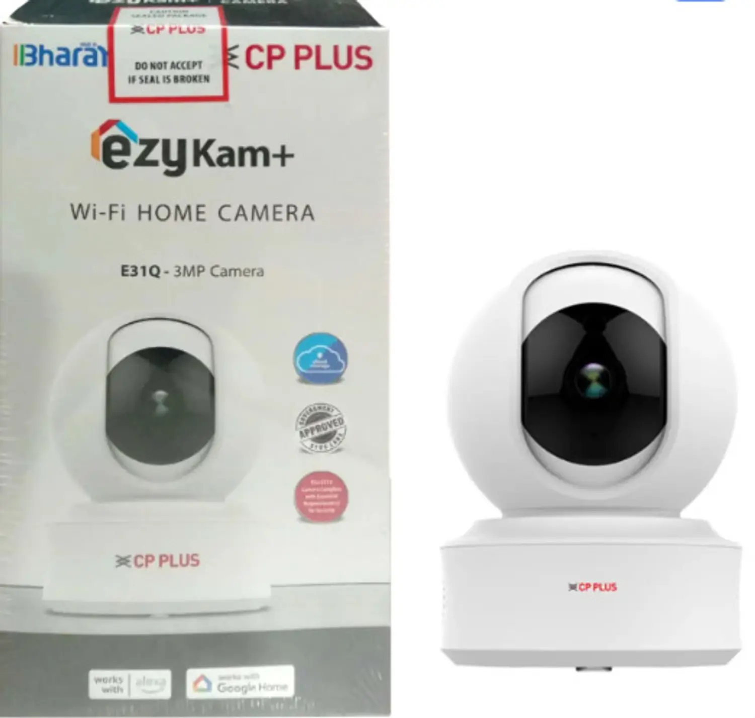 CP PLUS ezyKam+ 3MP WiFi PT Home CCTV Camera (4mm Lens, 15m IR, Google Home Support) (CP-E31Q)