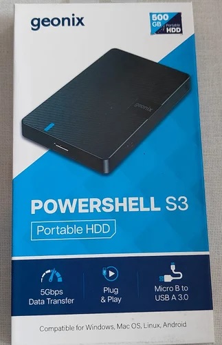 Geonix PowerShell S3 500GB 2.5 Inch Portable Hard Disk Drive (USB 3.0, 5Gbps, Plug & Play) (GXPHDD03)