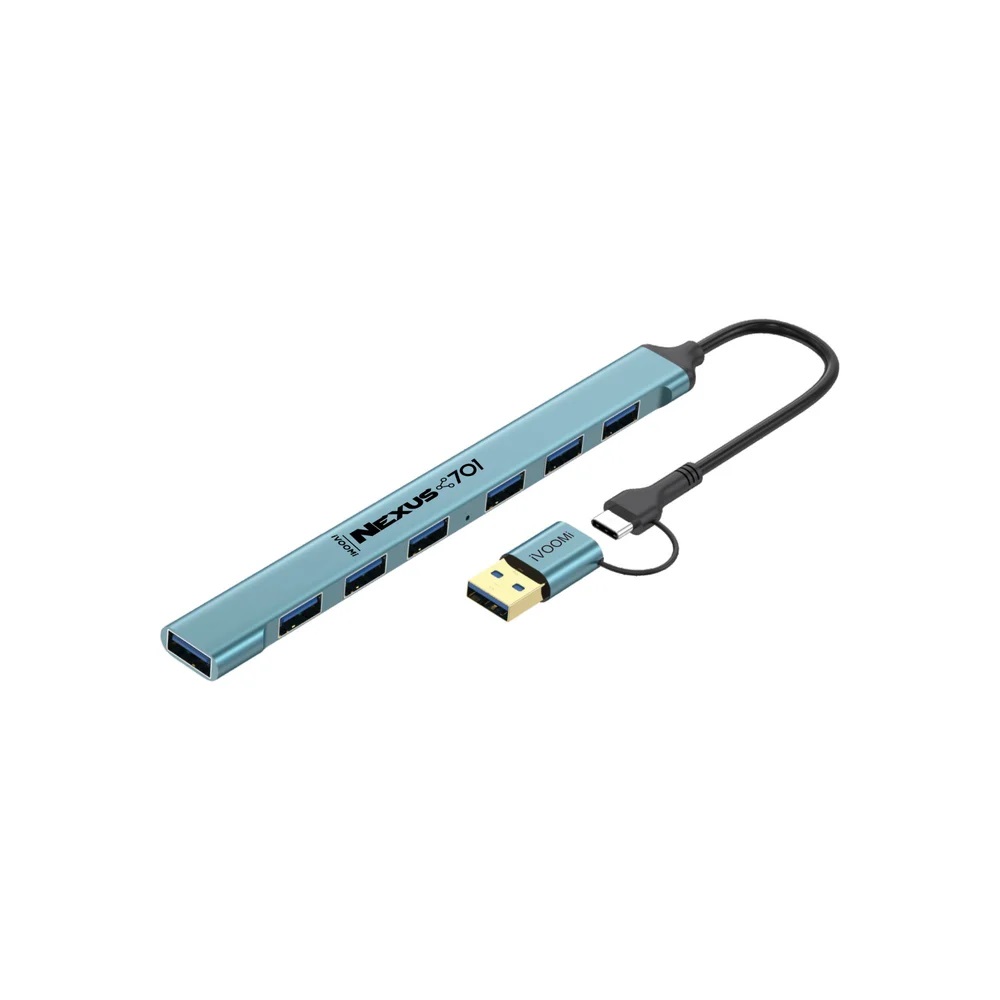 iVOOMi NEXUS701 7-in-1 Dual Input USB Hub (USB Type-C + USB-A, USB 3.0, USB 2.0, Plug & Play)