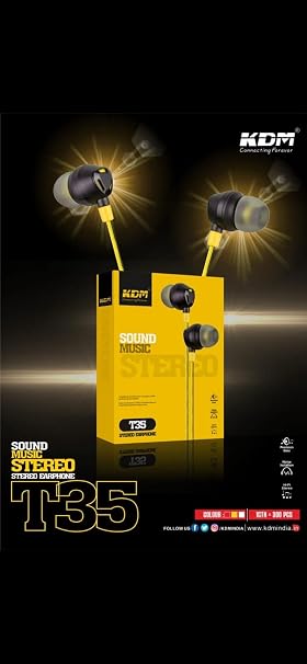 KDM T35 Stereo In-Ear Earphone with Microphone (3.5mm Jack, 10mm Driver, 1.2m Cable) (T35)