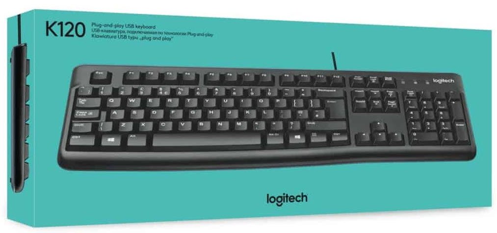 Logitech K120 Corded USB Keyboard (Full Size, Spill Resistant, Adjustable Tilt Legs) (K120)