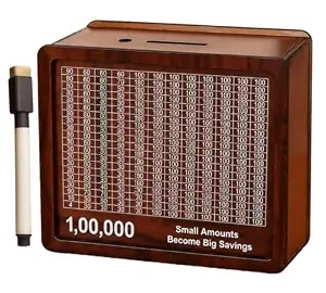 Money Bank Wooden ₹1,00,000 Savings Challenge Board with Marker Pen