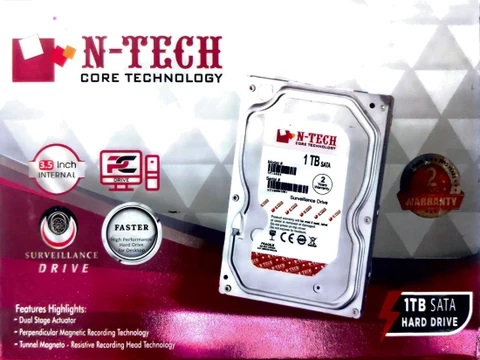 N-Tech 1TB CCTV Surveillance Hard Disk Drive (SATA, 3.5 Inch, 24×7 DVR/NVR Support)