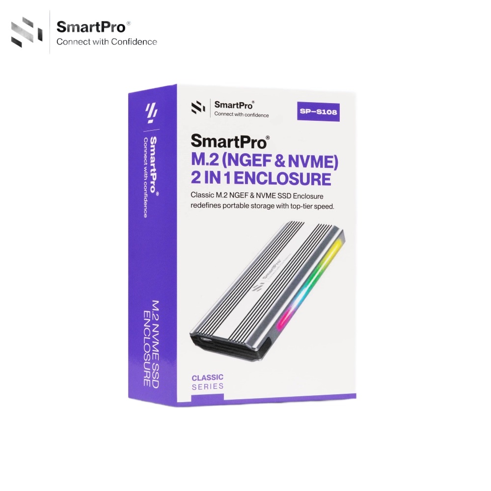 SmartPro Classic Series M.2 NGFF & NVMe 2-in-1 SSD Enclosure (USB 3.1 Gen 2 Type-C, 10Gbps, RGB Lighting) (SP-S108)