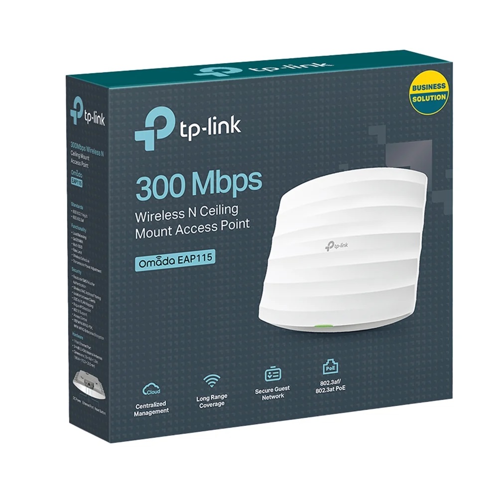 TP-Link Omada EAP115 300Mbps Wireless N Ceiling Mount Access Point (802.3af/at PoE, Cloud Management) (EAP115)