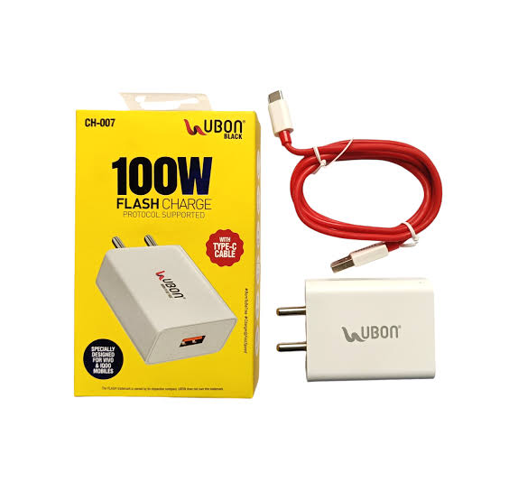 UBON Black 100W Flash Charge USB Mobile Charger with Type-C Cable (CH-007)