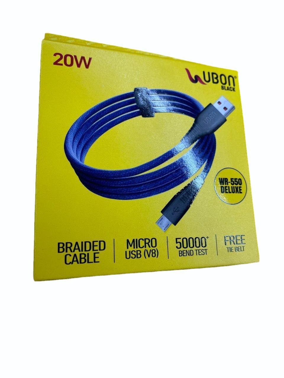 UBON Black 20W Micro USB (V8) Braided Data & Charging Cable (50000+ Bend Test) (WR-550)