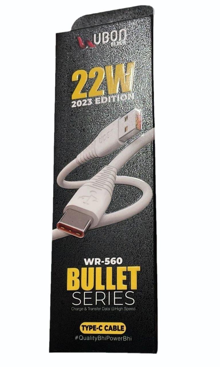 UBON Black Bullet Series 22W USB to Type-C Data & Charging Cable (High Speed) (WR-560)