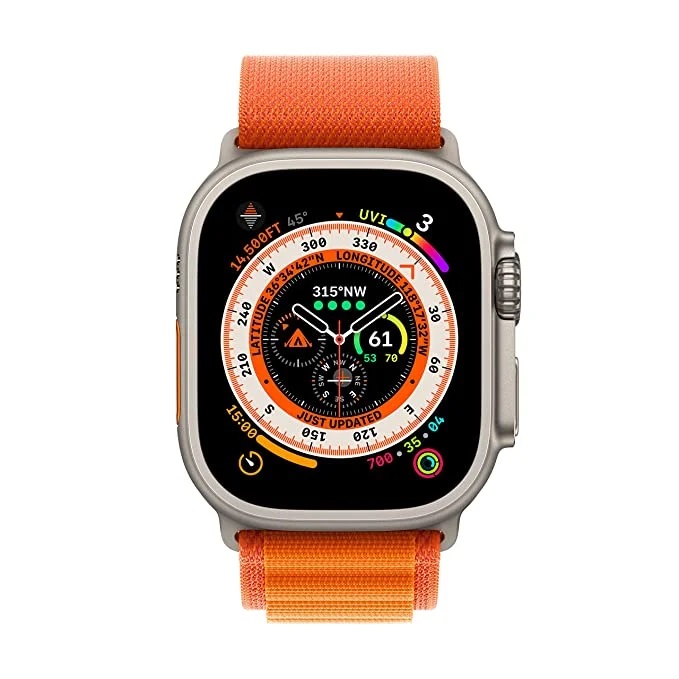 Ultra 45mm Smart Watch (Titanium Case, Orange Alpine Band) (A2684)