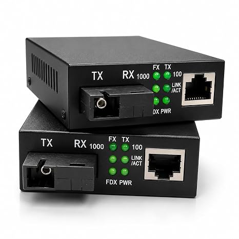 Voltaic 10/100/1000Mbps Gigabit Single Mode Fiber Media Converter Pair (SC, 1310/1550nm) (8334A & 8334B)