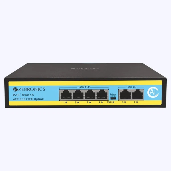 Zebronics 4 Port 100Mbps PoE Switch (4 PoE Ports, 2 Uplink Ports) (ZEB-4PM2UM-65)