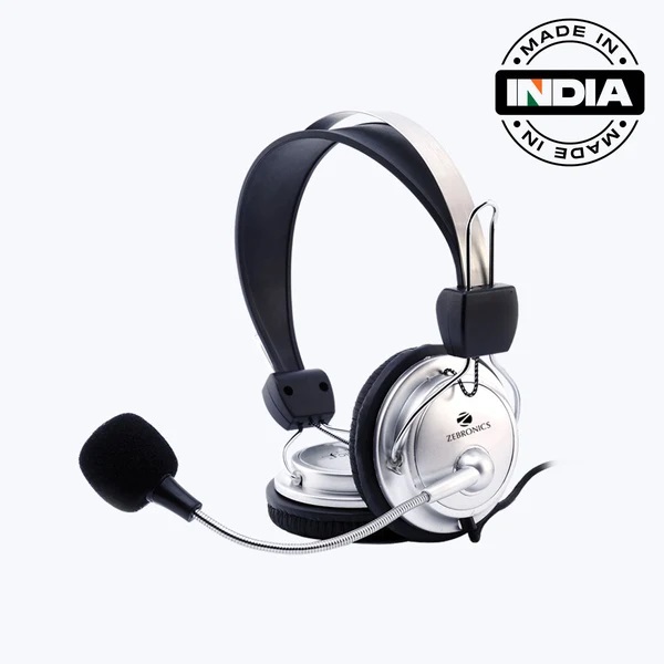 ZEBRONICS ZEB-1000HMV Stereo Headphone with Adjustable Microphone (Dual 3.5mm Jack, Volume Control, 2m Braided Cable) (ZEB-1000HMV)